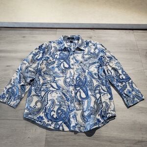 Chaps Blue and White Floral Shirt